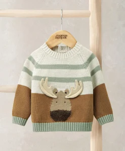 Moose Character Knit Jumper with 3D Antlers - Brown