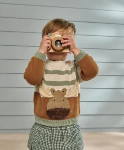 Moose Character Knit Jumper with 3D Antlers - Brown