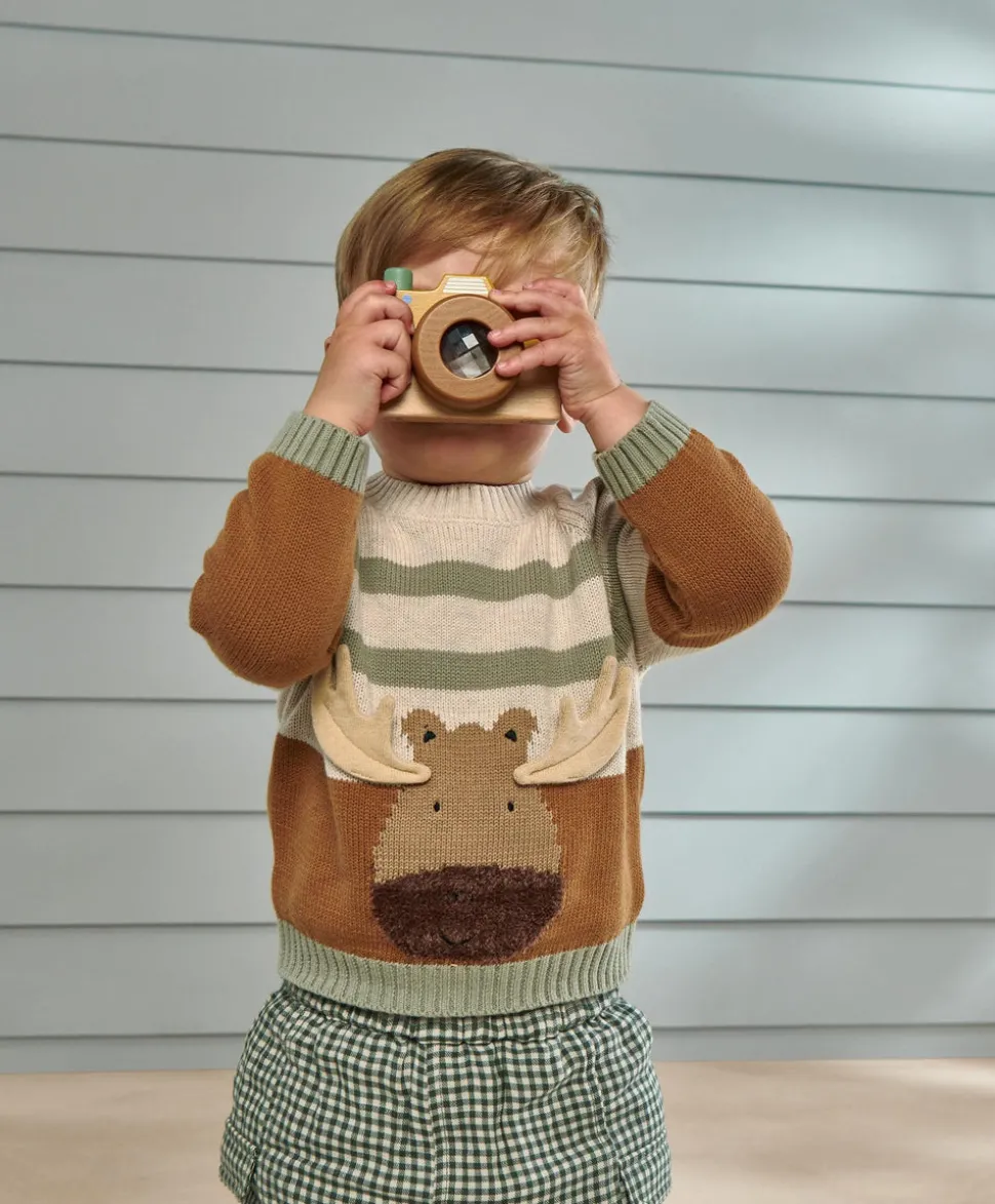Moose Character Knit Jumper with 3D Antlers - Brown