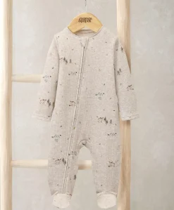 Moose Print Ribbed Jersey All In One - Cream
