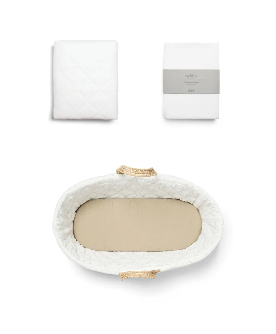 Moses Basket & Fitted Sheet Bundle (3 piece) - Seedling