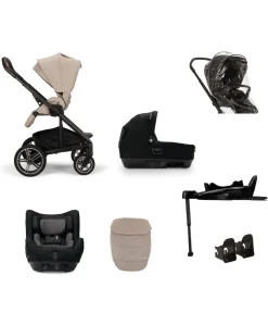 Nuna Mixx Next Pushchair 4 Piece Travel Bundle with TODL Next Car Seat & Base - Biscotti
