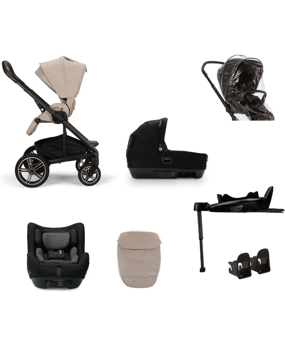 Nuna Mixx Next Pushchair 4 Piece Travel Bundle with TODL Next Car Seat & Base - Biscotti