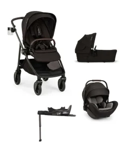 Nuna SWIV Pushchair Bundle with ARRA Flex Car Seat & BASE Curv Base - Caviar