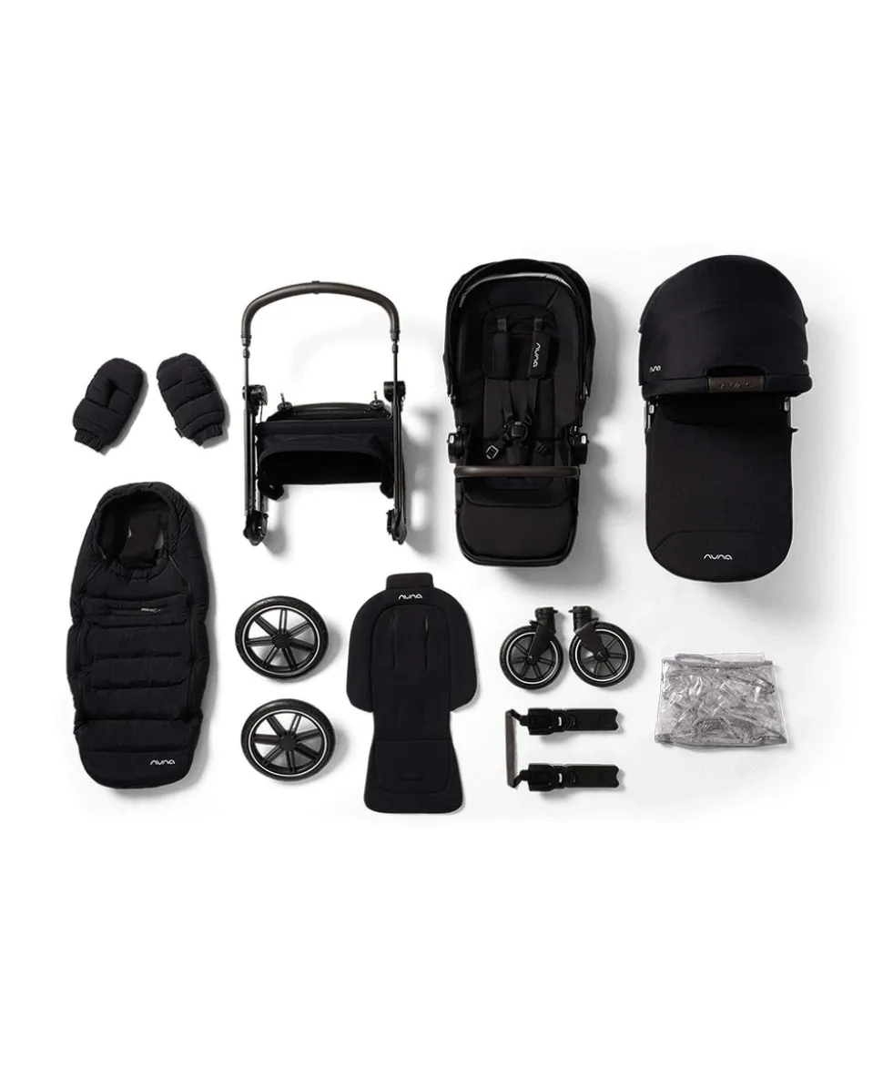 Nuna TRIV lx Pushchair with LYTL lx Carrycot, Footmuff & Gloves Bundle - Caviar