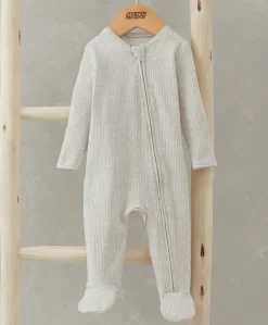 Organic Cotton Ribbed Sleepsuit - Oatmeal