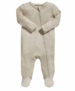 Organic Cotton Ribbed Sleepsuit - Oatmeal