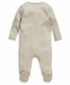 Organic Cotton Ribbed Sleepsuit - Oatmeal