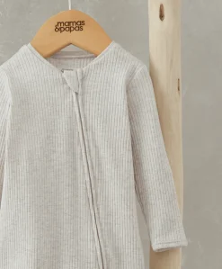 Organic Cotton Ribbed Sleepsuit - Oatmeal