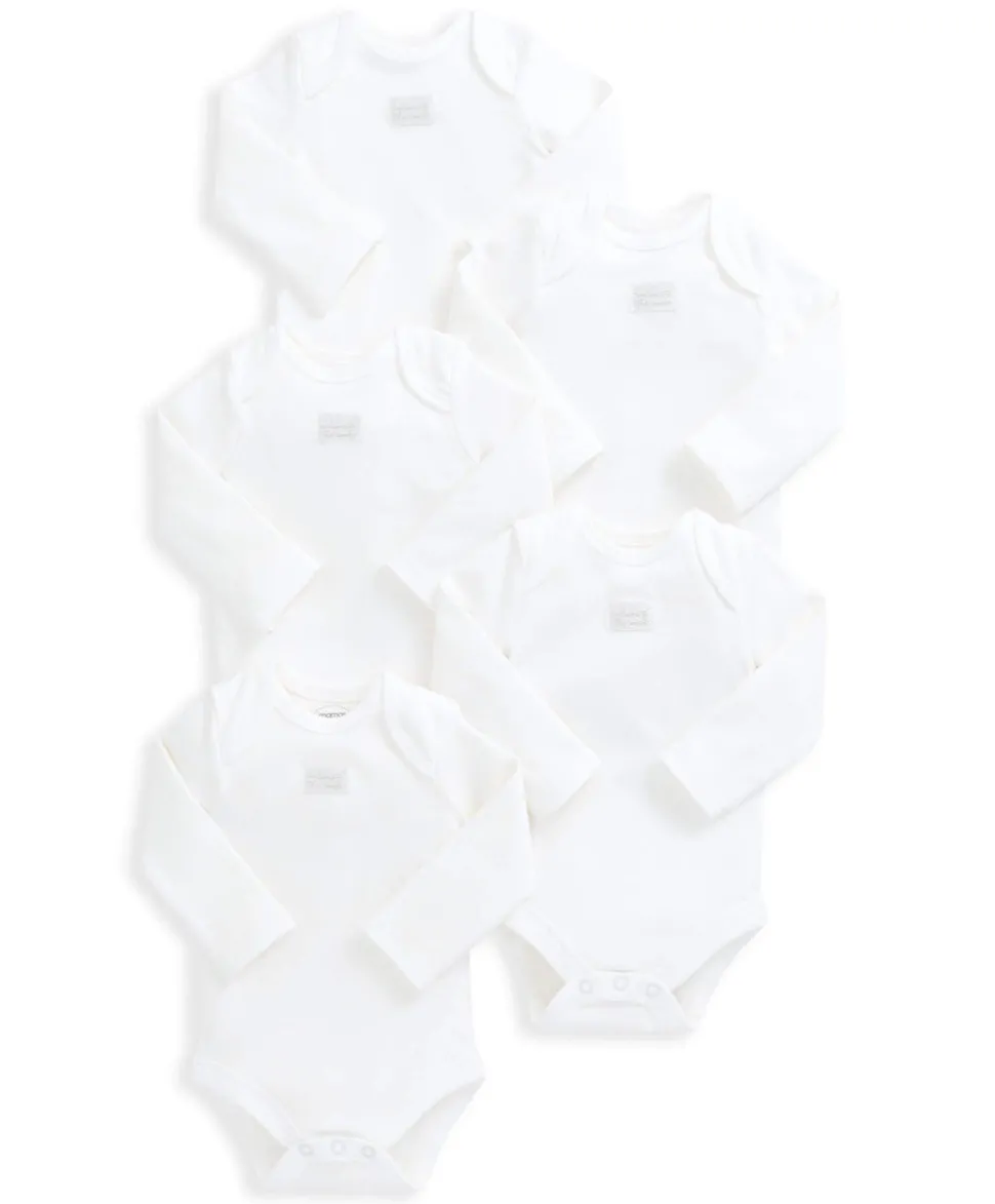 Organic Longsleeved Bodysuits (5 Pack) - White
