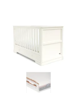 Oxford Cotbed & Luxury Hybrid Twin Mattress Bundle - White