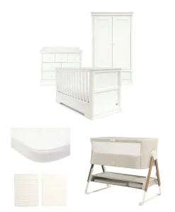 Oxford Nursery Bundle with Lua Bedside Crib (6 Piece) – White