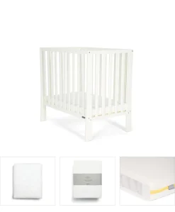 Petite Cot Bundle with Essential Airflow Fibre Mattress (4 Pieces) - Pure White