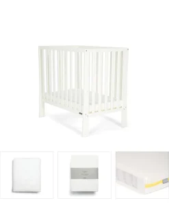 Petite Cot Bundle with Essential Pocket Spring Mattress (4 Pieces) - Pure White