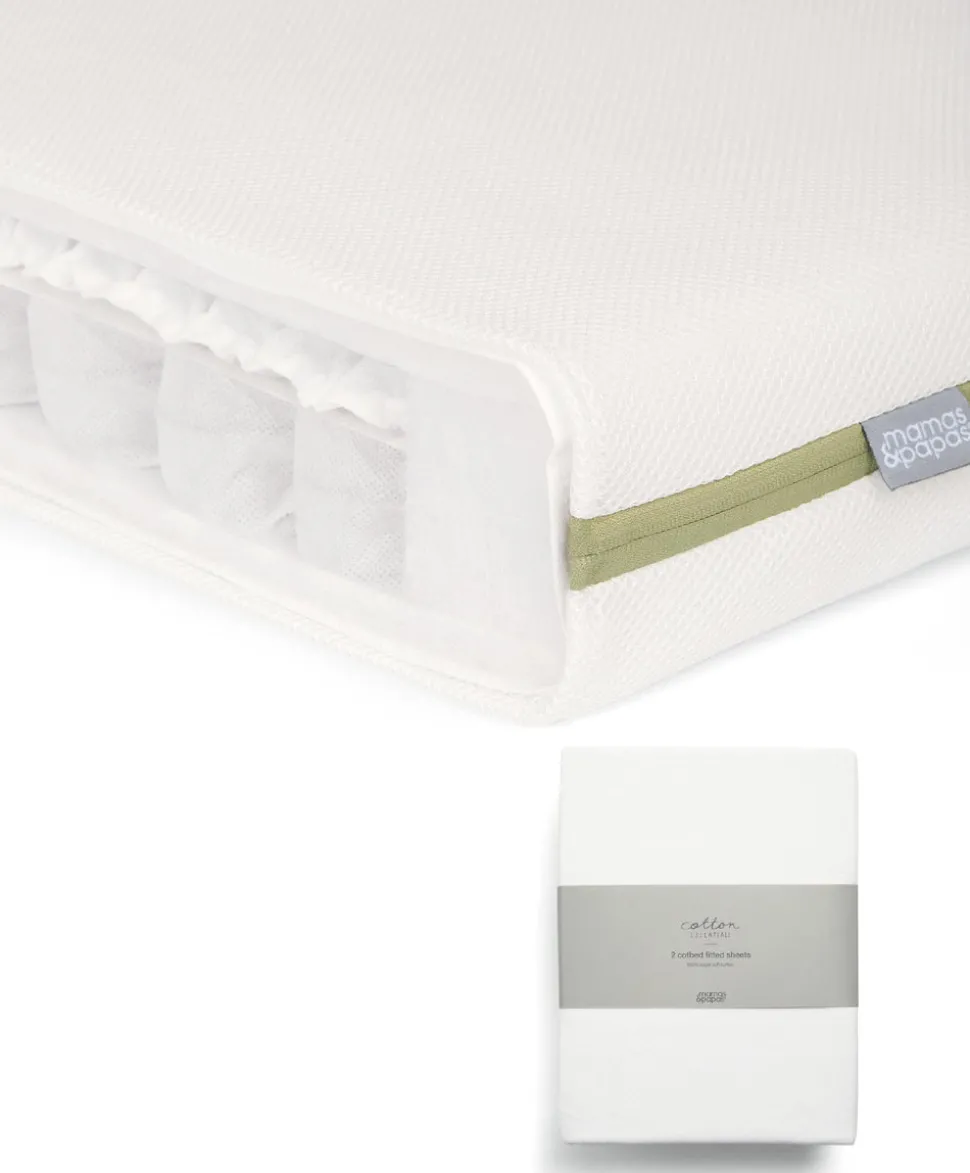 Premium Micro Motion Cotbed Mattress & Fitted Sheets (2 Pack) - White
