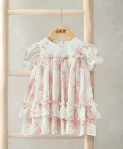 Puff Sleeve Chiffon Dress - Vintage Floral Print