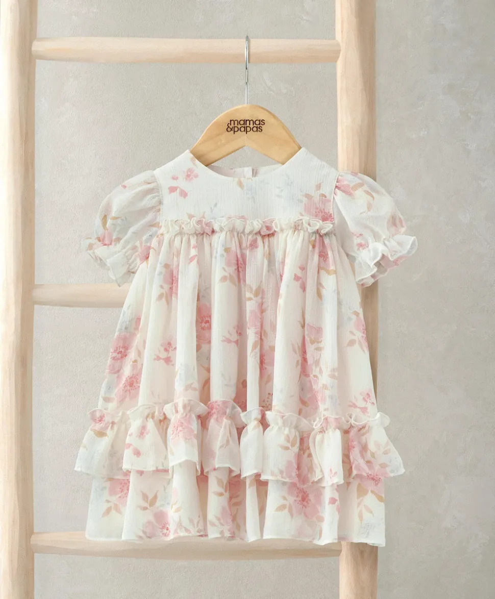 Puff Sleeve Chiffon Dress - Vintage Floral Print