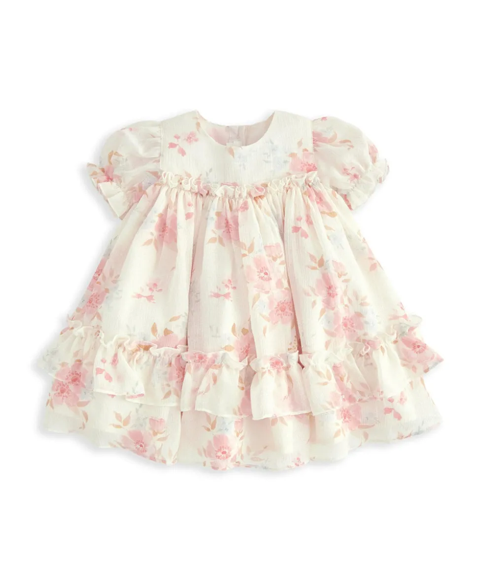 Puff Sleeve Chiffon Dress - Vintage Floral Print