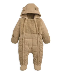Quilted Cord & Borg Pramsuit with 3D Ears - Brown