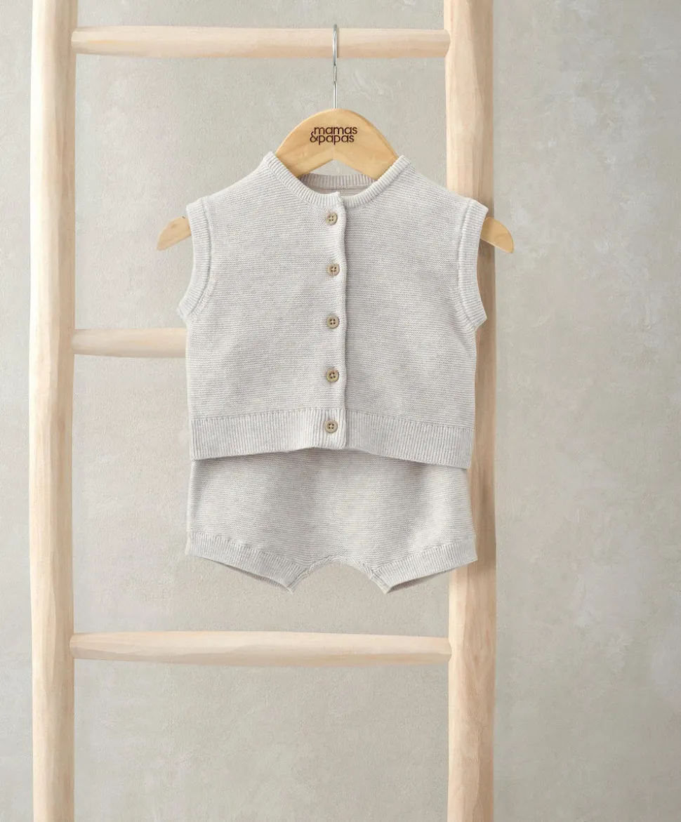 Ribbed Knit Cardigan & Shorts Set (2 Pieces) - Sand
