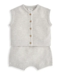 Ribbed Knit Cardigan & Shorts Set (2 Pieces) - Sand