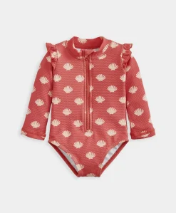 Shell All Over Print Long Sleeve Swimsuit