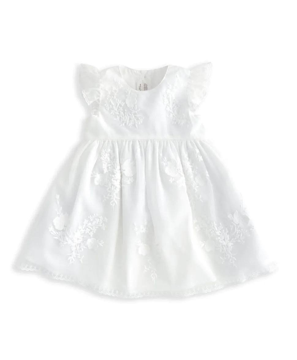 Short Sleeve Embroidered Lace Dress - Floral Print