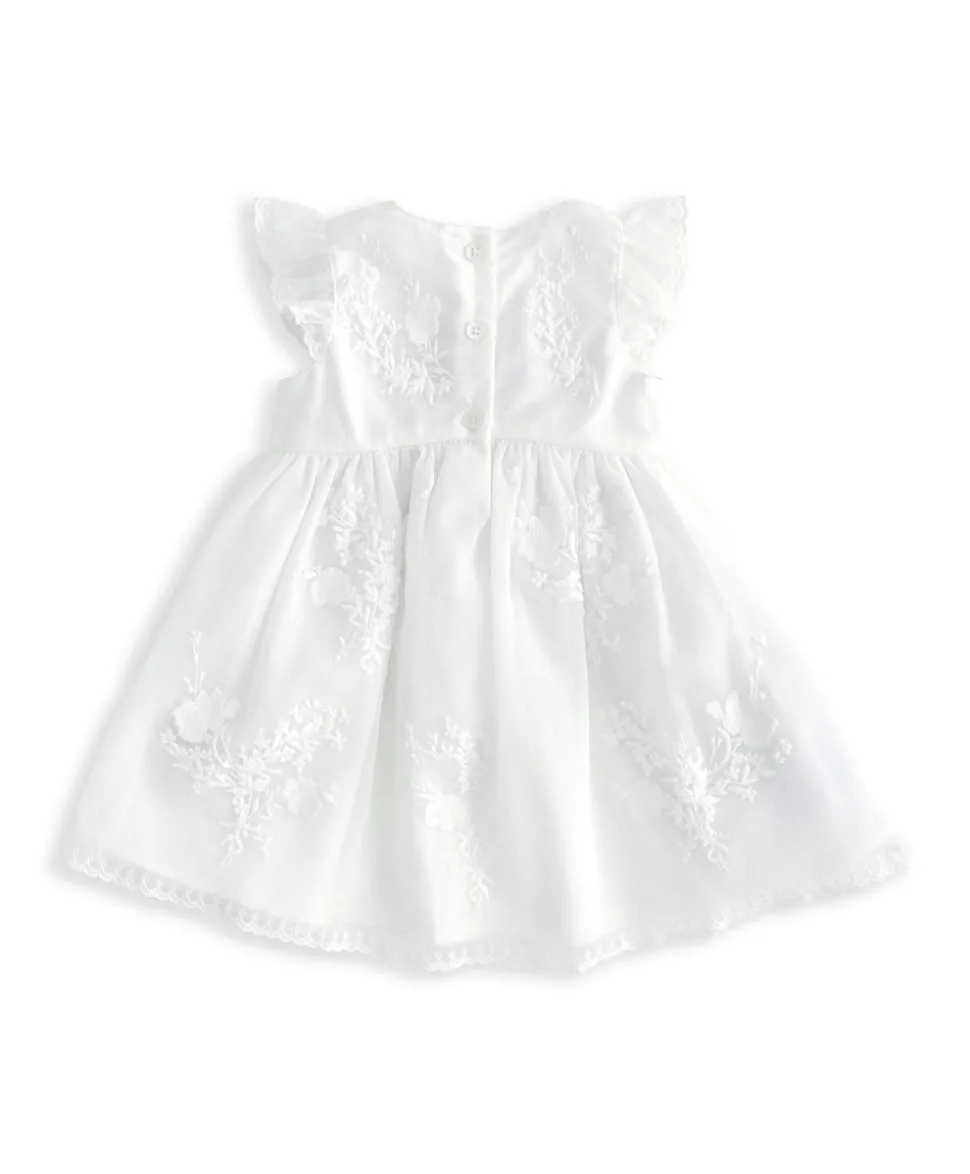 Short Sleeve Embroidered Lace Dress - Floral Print