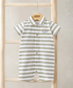 Short Sleeve Striped Embroidered Romper