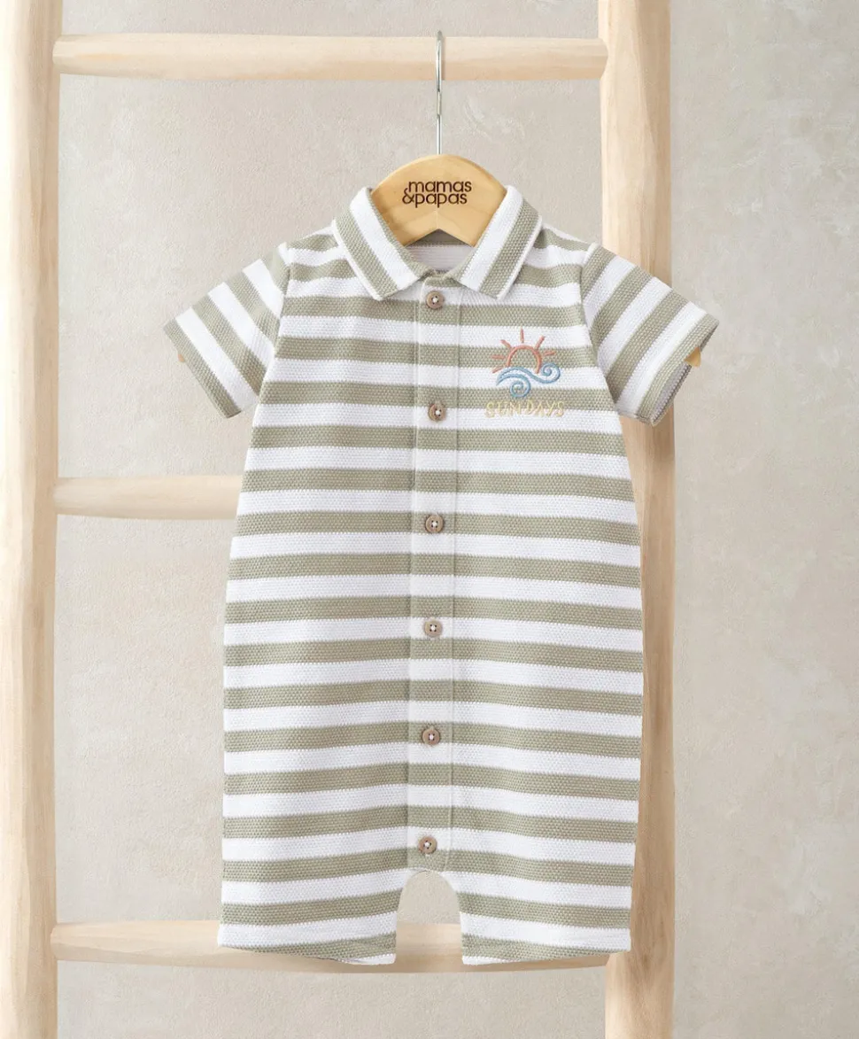 Short Sleeve Striped Embroidered Romper
