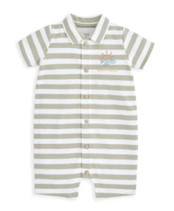 Short Sleeve Striped Embroidered Romper