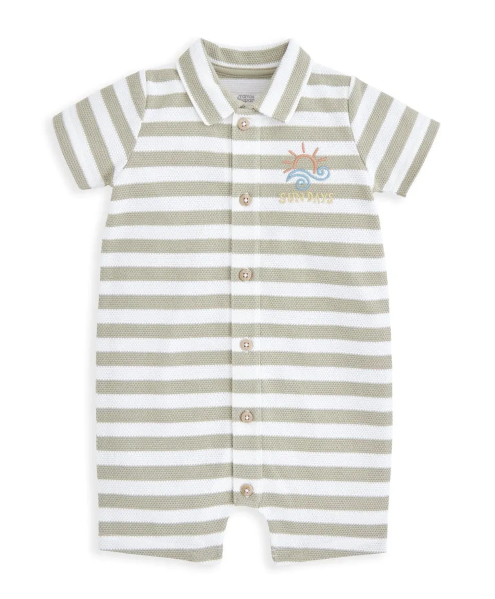 Short Sleeve Striped Embroidered Romper