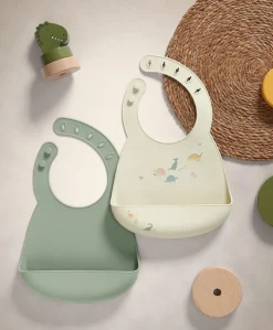 Silicone Bibs (2 Pack) - Dino Teal