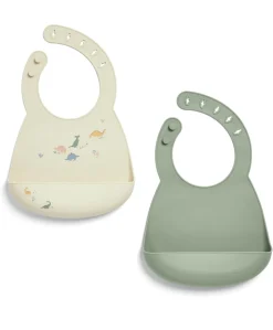 Silicone Bibs (2 Pack) - Dino Teal