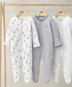 Sleepsuits (Pack of 3) - Boat, Water and Stripe Print