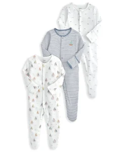 Sleepsuits (Pack of 3) - Boat, Water and Stripe Print