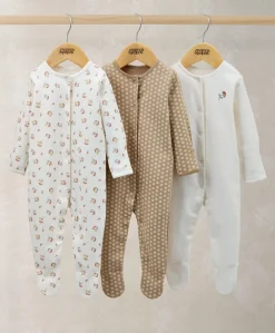 Sleepsuits (Pack of 3) - Floral Woodblock