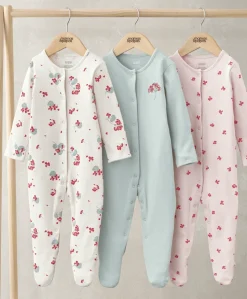 Sleepsuits (Pack of 3) - Geranium Print