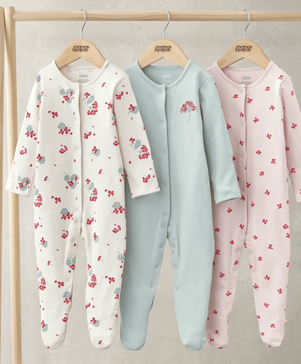 Sleepsuits (Pack of 3) - Geranium Print