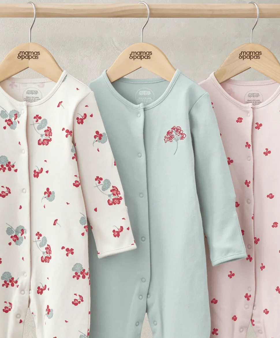 Sleepsuits (Pack of 3) - Geranium Print