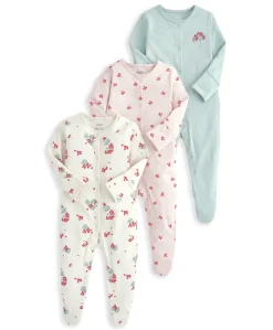 Sleepsuits (Pack of 3) - Geranium Print