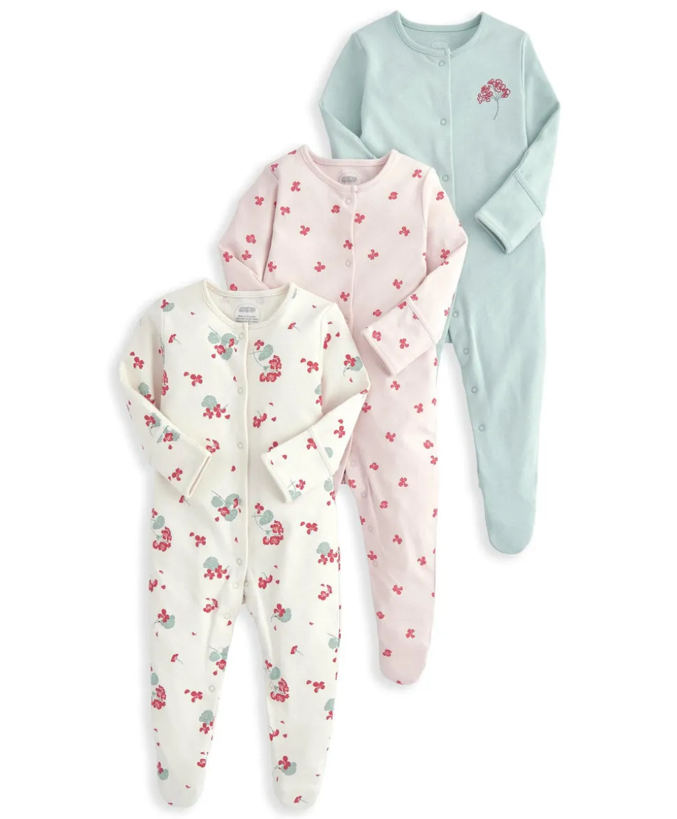 Sleepsuits (Pack of 3) - Geranium Print