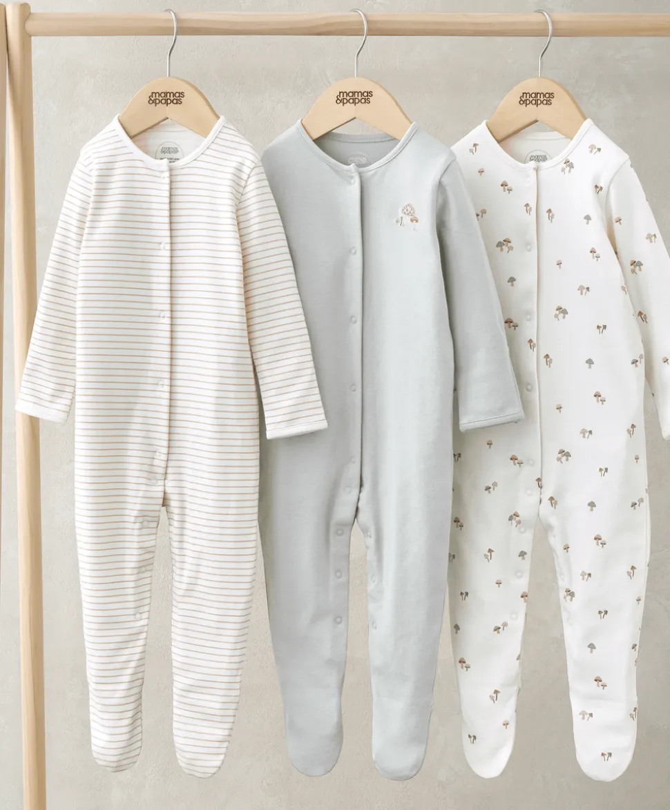 Sleepsuits (Pack of 3) - Mushroom Print