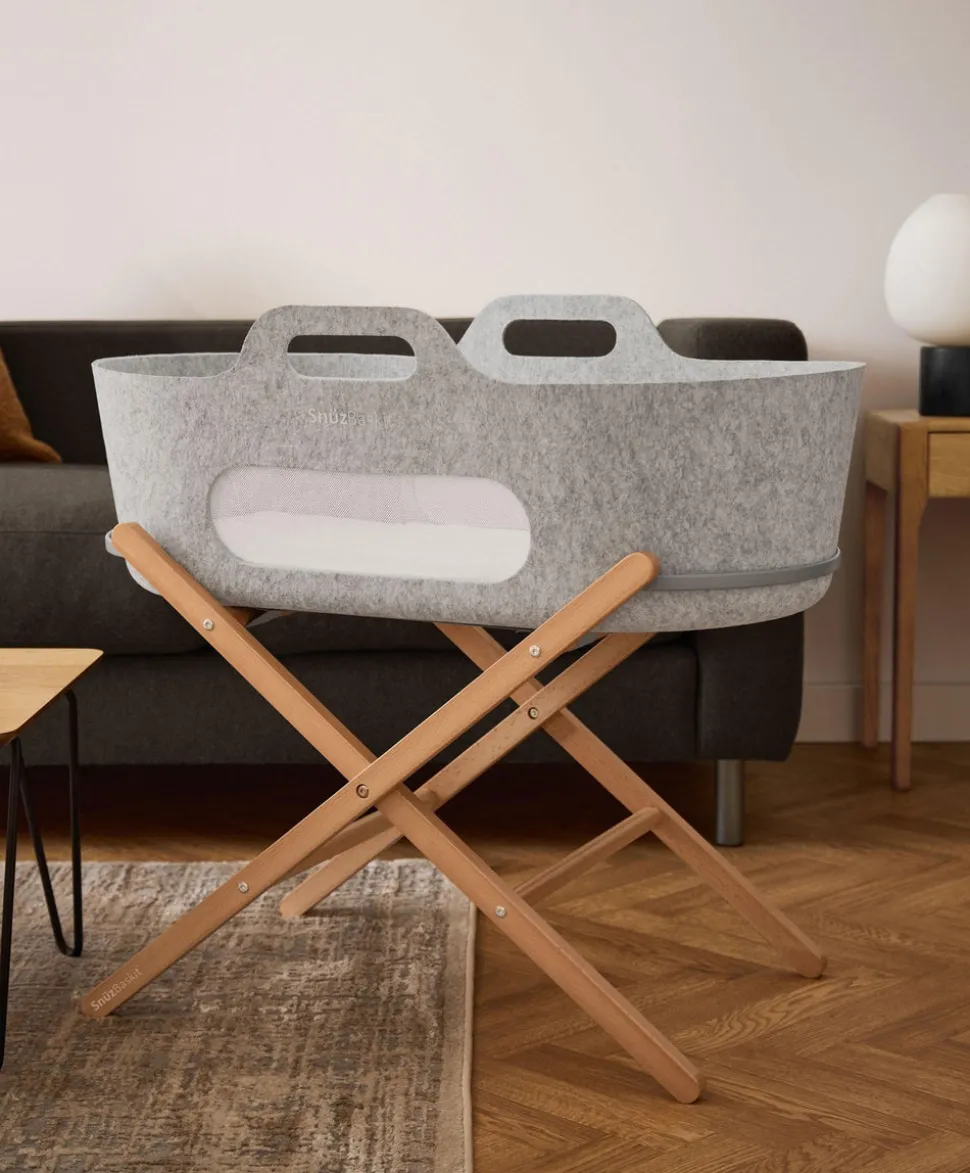 SnuzBaskit Moses Basket & Stand - Light Grey/ Natural