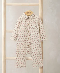 Spotty Floral Twill Boiler Suit - Cream