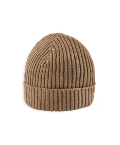 Stripe Knit Beanie Hat - Beige