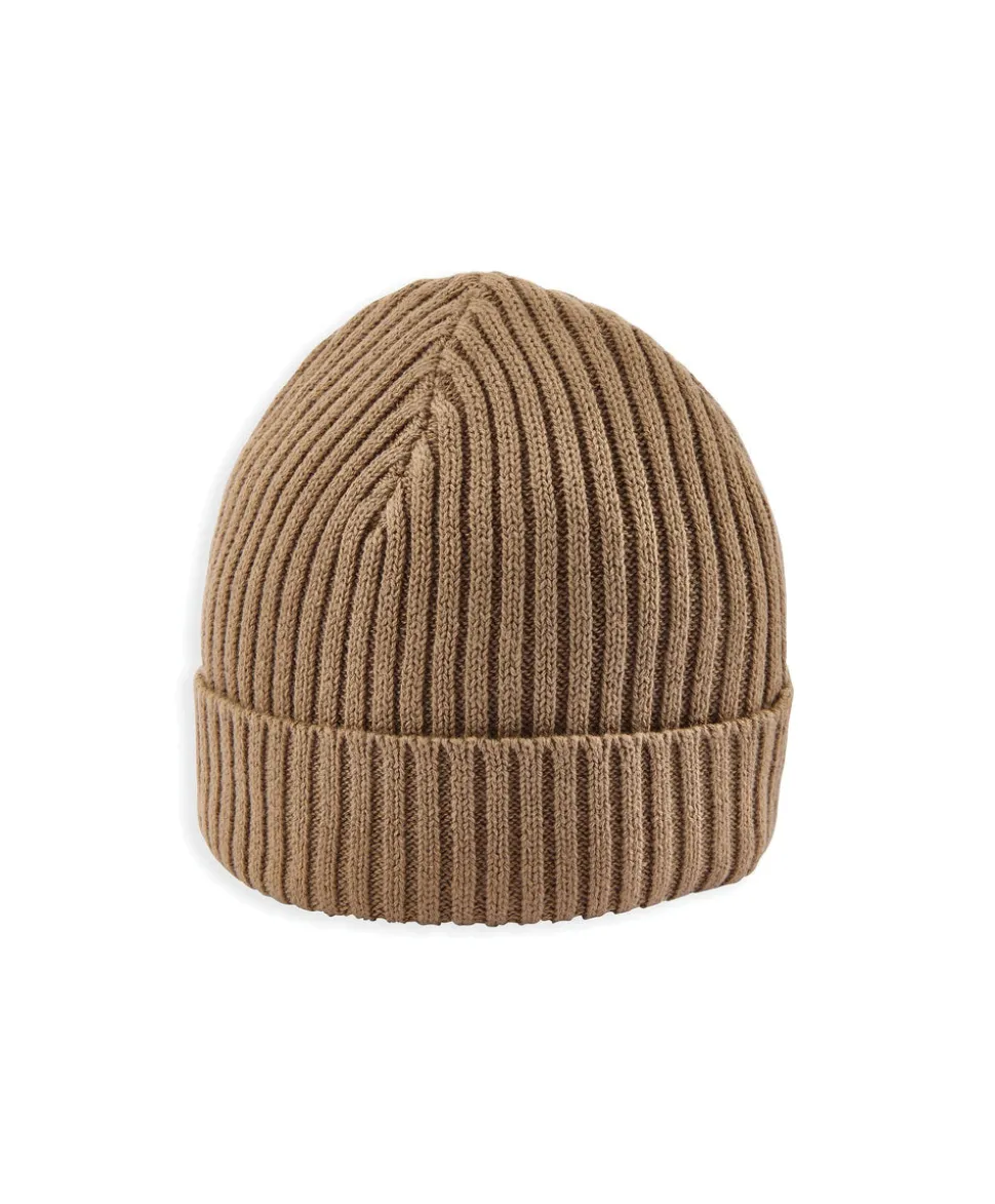 Stripe Knit Beanie Hat - Beige