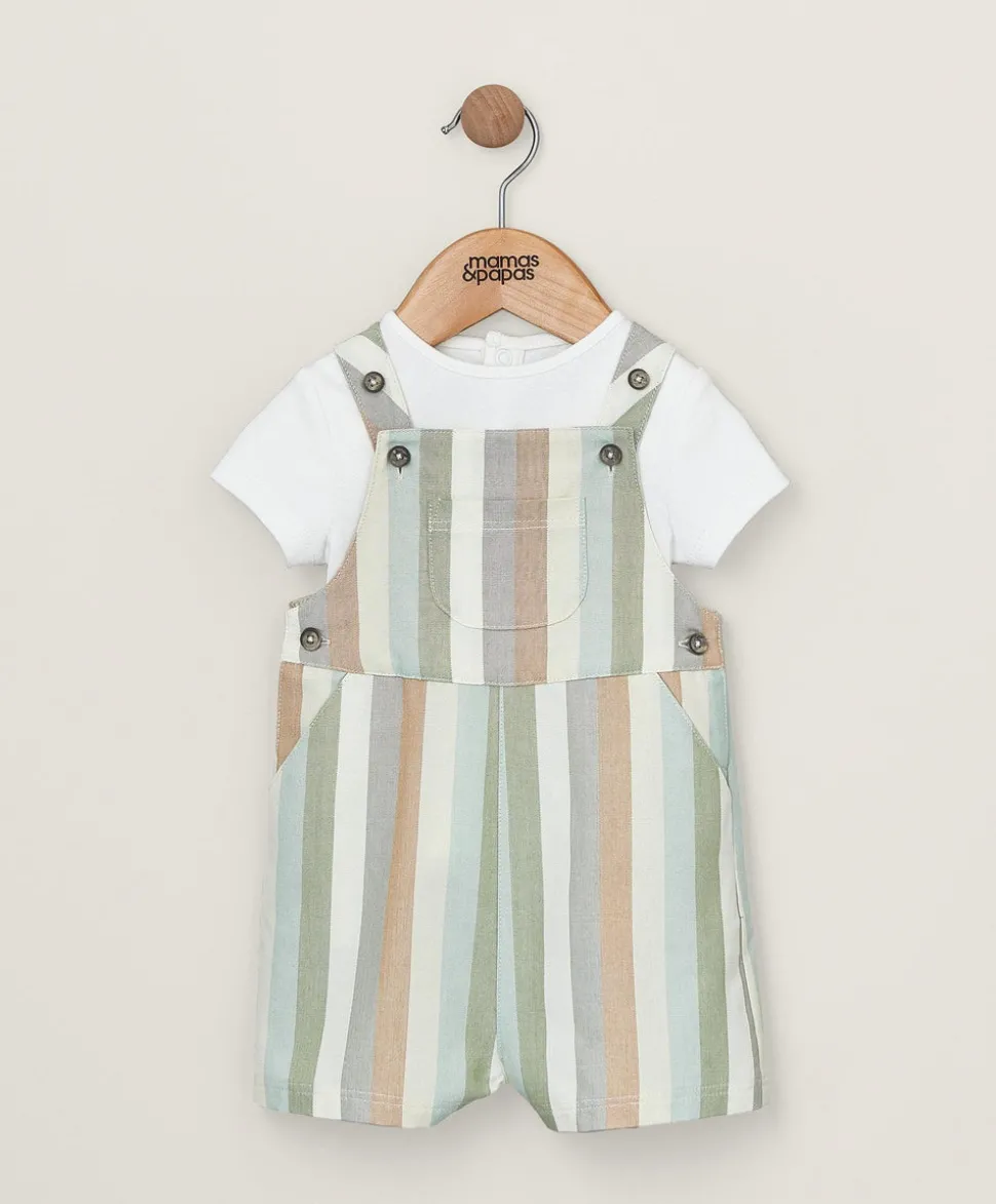 Stripe Woven Dungaree Outfit Set