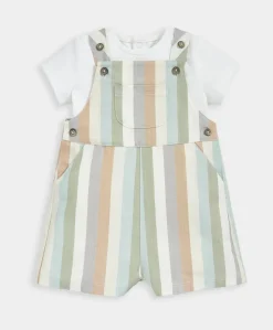 Stripe Woven Dungaree Outfit Set