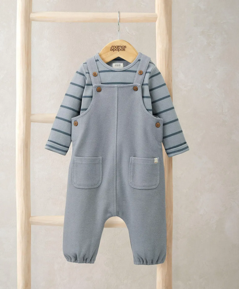 Striped Dungarees & Bodysuit Set (2 Pieces) – Blue